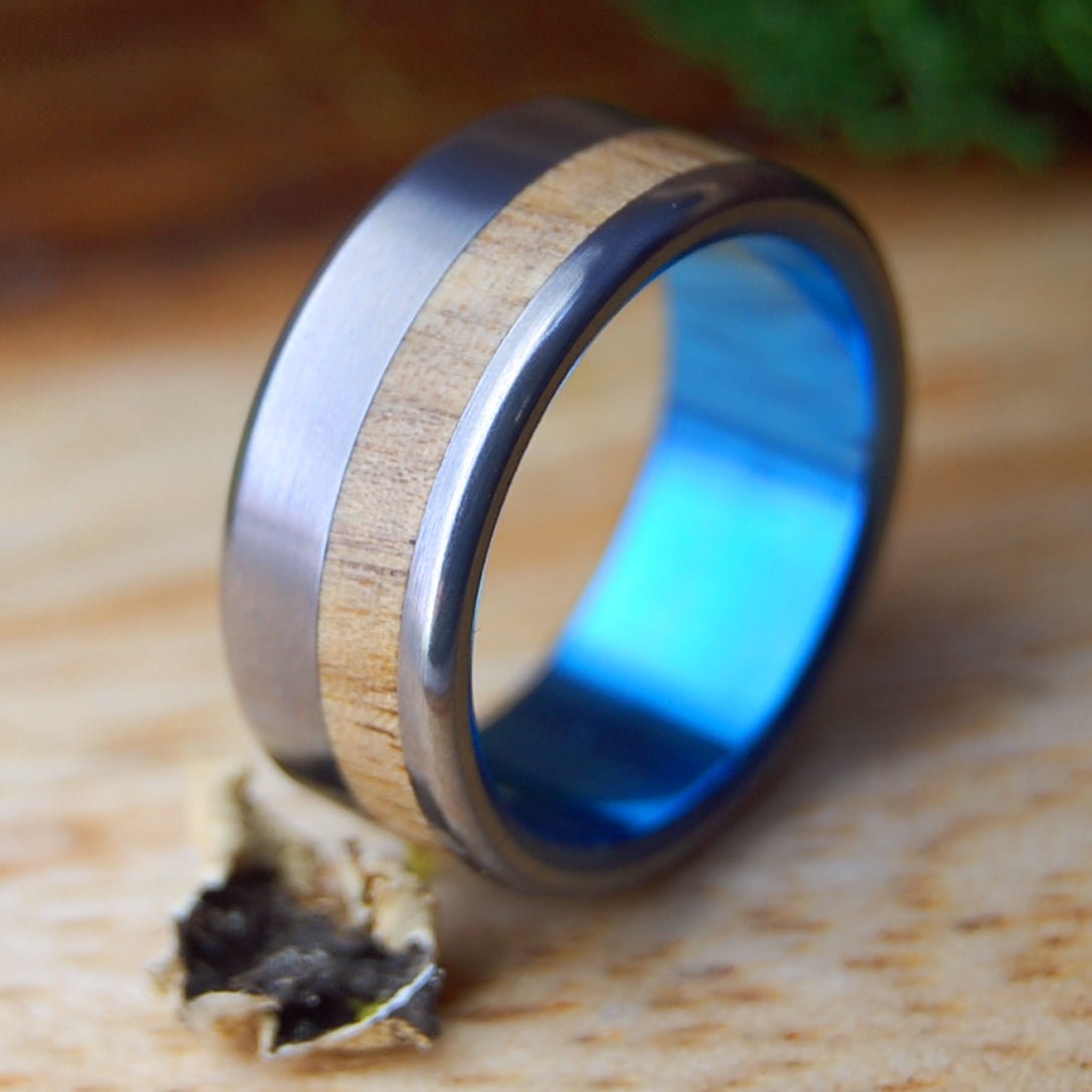 OREGON MYRTLE WANDER | Oregon Myrtle Wood & Titanium Wedding Ring - Minter and Richter Designs