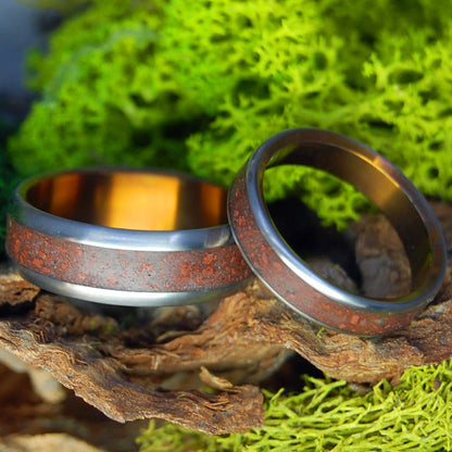 Oregon Red Lava Set | Mens' & Women's Oregon Red Lava & Titanium Wedding Rings - Minter and Richter Designs