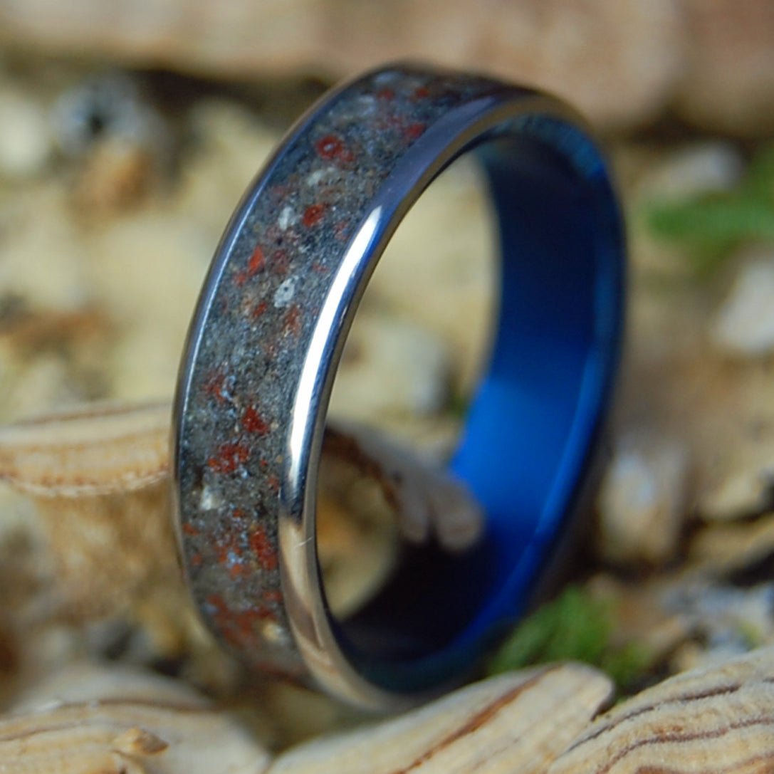 OREGON TO BANFF | Banff, CA Rocks, Red Oregon Lava & Astoria Oregon Sand & Titanium Wedding Ring - Minter and Richter Designs