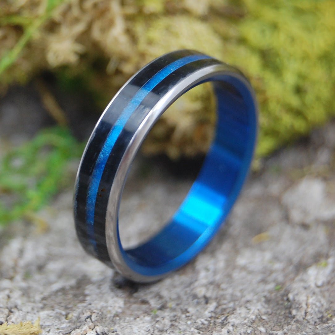 Orion | Men's Onyx Stone, Blue Resin & Titanium Wedding Ring - Minter and Richter Designs