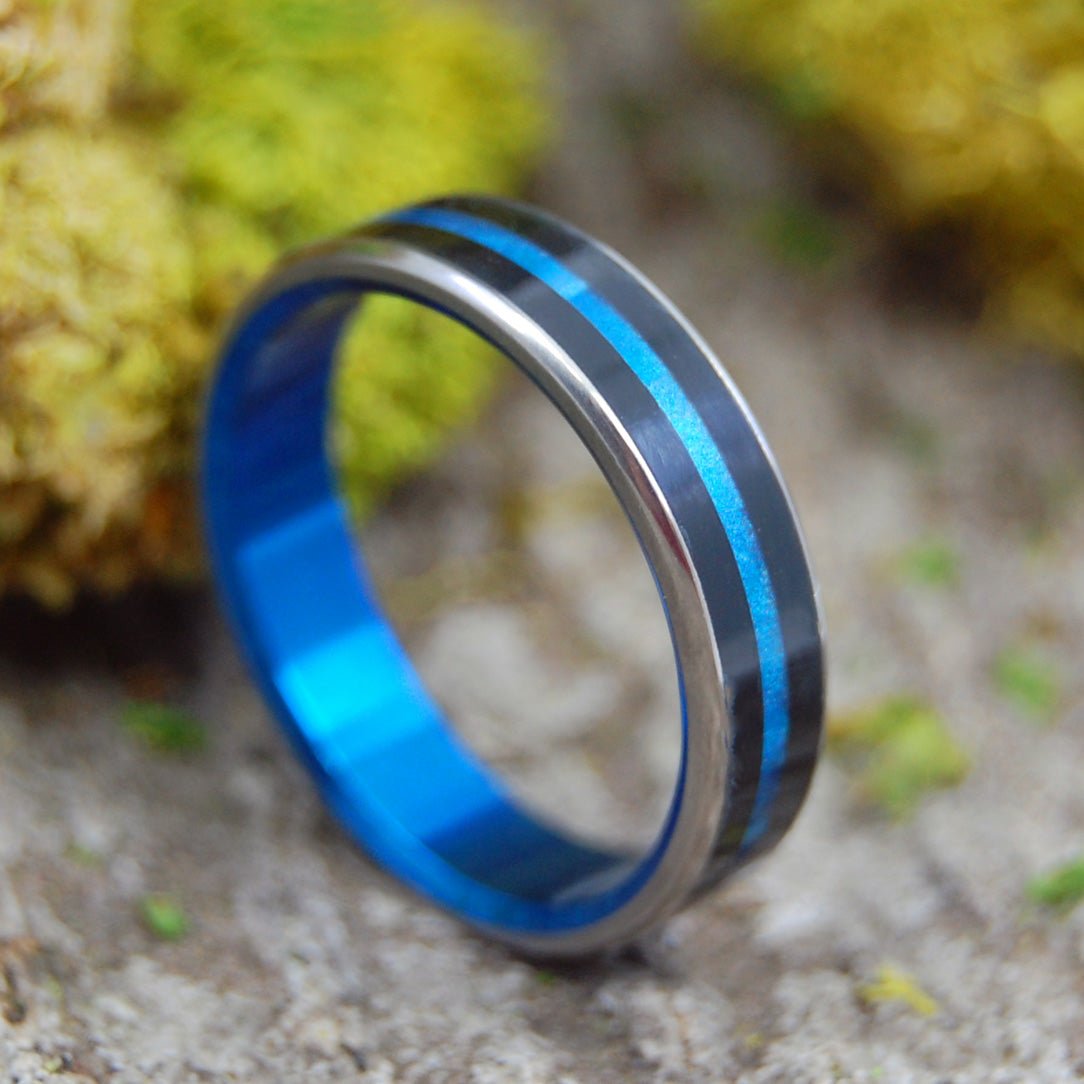 Orion | Men's Onyx Stone, Blue Resin & Titanium Wedding Ring - Minter and Richter Designs
