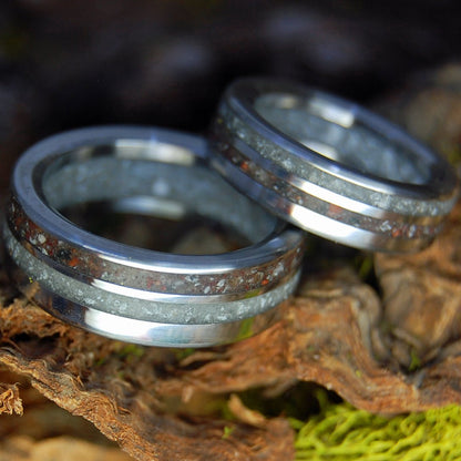 OUR WHOLE LIVES I & II | 2 ring set - Beryl NH Stones, Lake Superior Stones, Quartz & Titanium Wedding Rings - Minter and Richter Designs