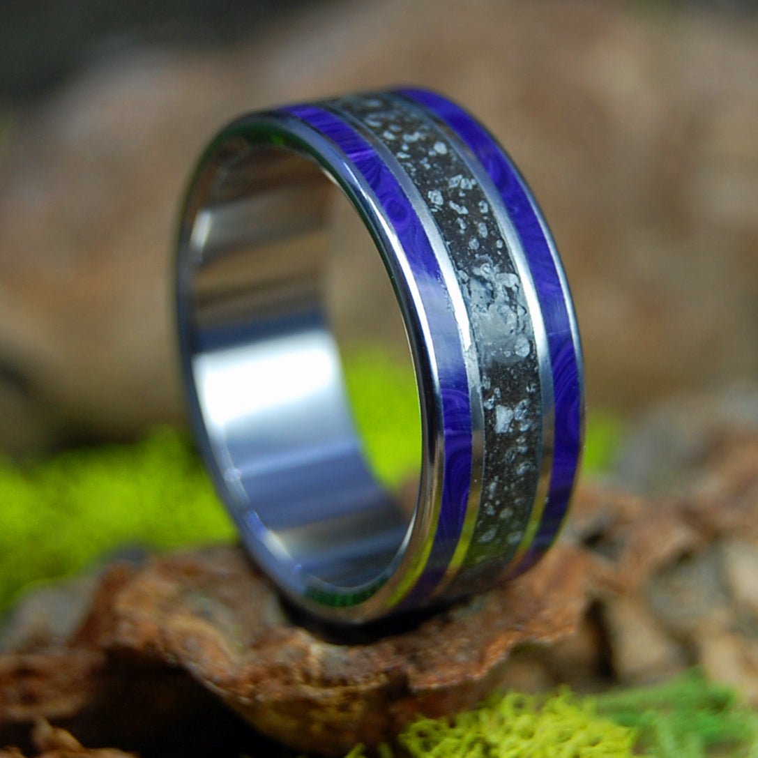Paradise Cove | Men's Charoite, Beach Sand & Titanium Wedding Ring - Minter and Richter Designs