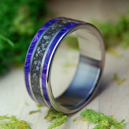 Paradise Cove | Men's Charoite, Beach Sand & Titanium Wedding Ring - Minter and Richter Designs