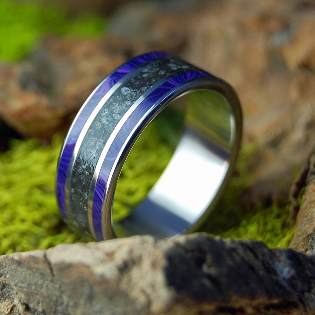 Paradise Cove | Men's Charoite, Beach Sand & Titanium Wedding Ring - Minter and Richter Designs