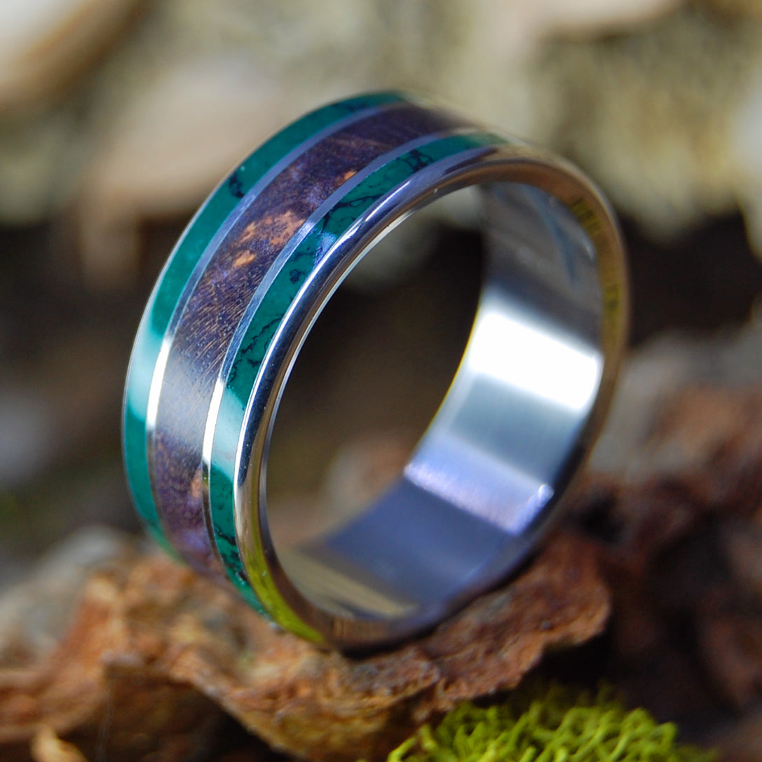PATH TO THE PURPLE SEA | Jade Stone & Purple Box Elder Wood Titanium Men's Women's Wedding Rings