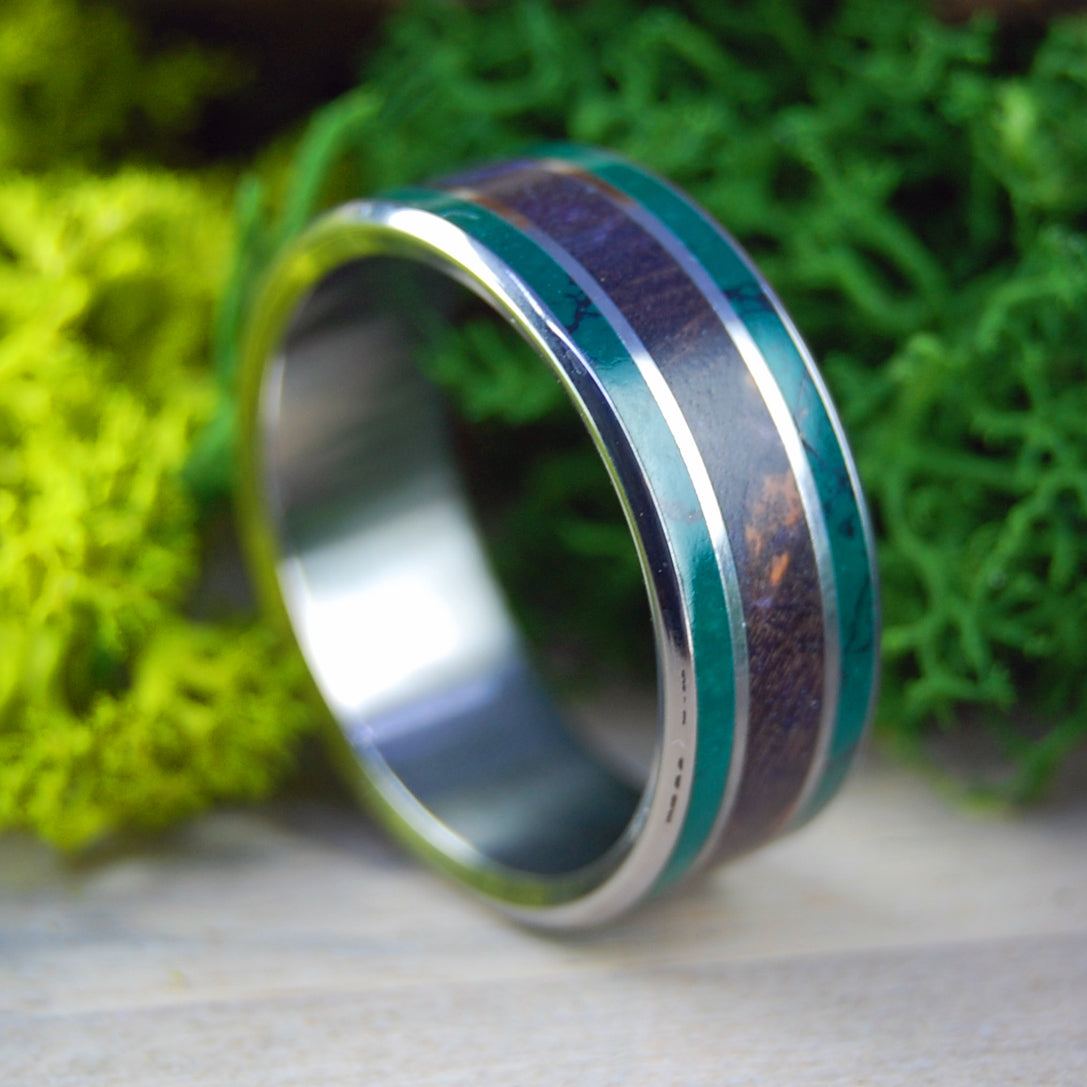 PATH TO THE PURPLE SEA | Jade Stone & Purple Box Elder Wood Titanium Men's Women's Wedding Rings