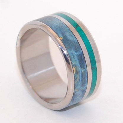 Peaceful Waters | Men's Jade, Blue Box Elder Wood & Titanium Wedding Ring - Minter and Richter Designs