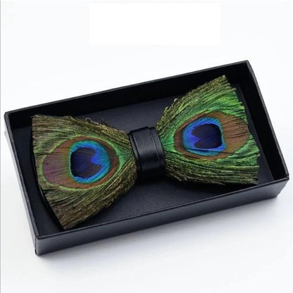 Peacock Feather Bow Tie With Lapel Pin Set - Handmade Bow Tie - Groomsmen Gift - Minter and Richter Designs