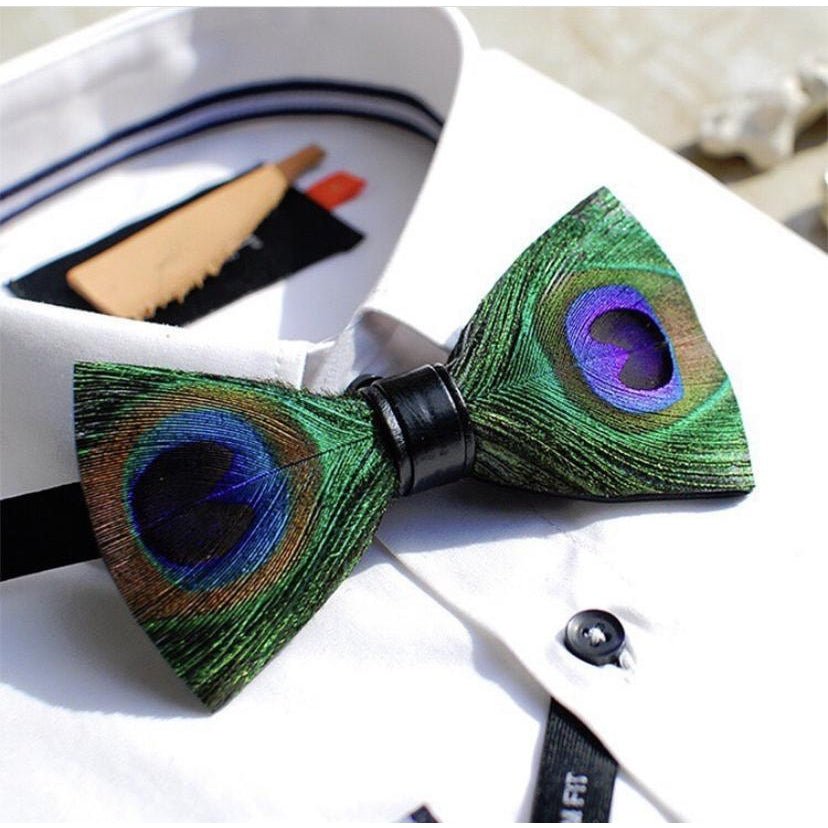 Peacock Feather Bow Tie With Lapel Pin Set - Handmade Bow Tie - Groomsmen Gift - Minter and Richter Designs