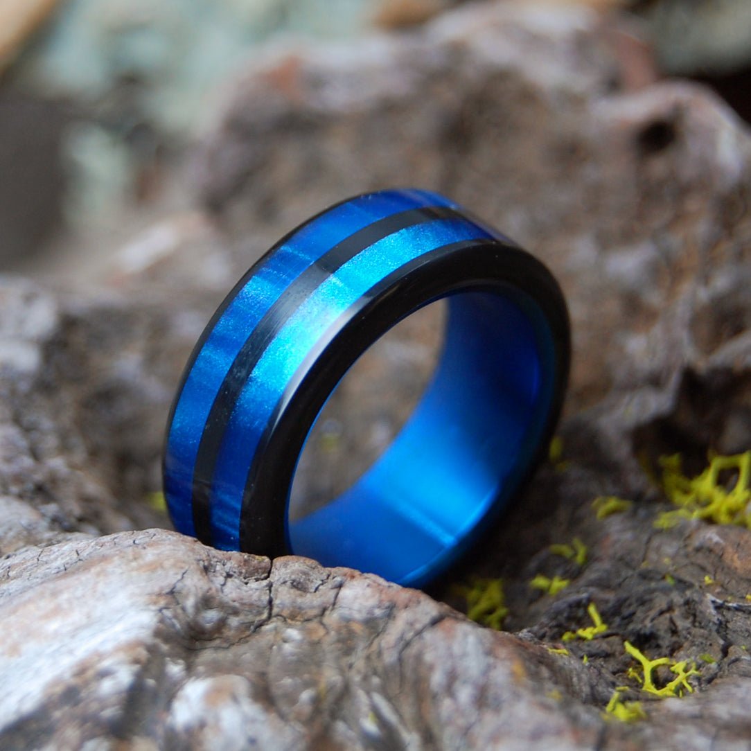 Perfect Orbit | Men's Black Resin, Blue Resin & Titanium Wedding Ring - Minter and Richter Designs