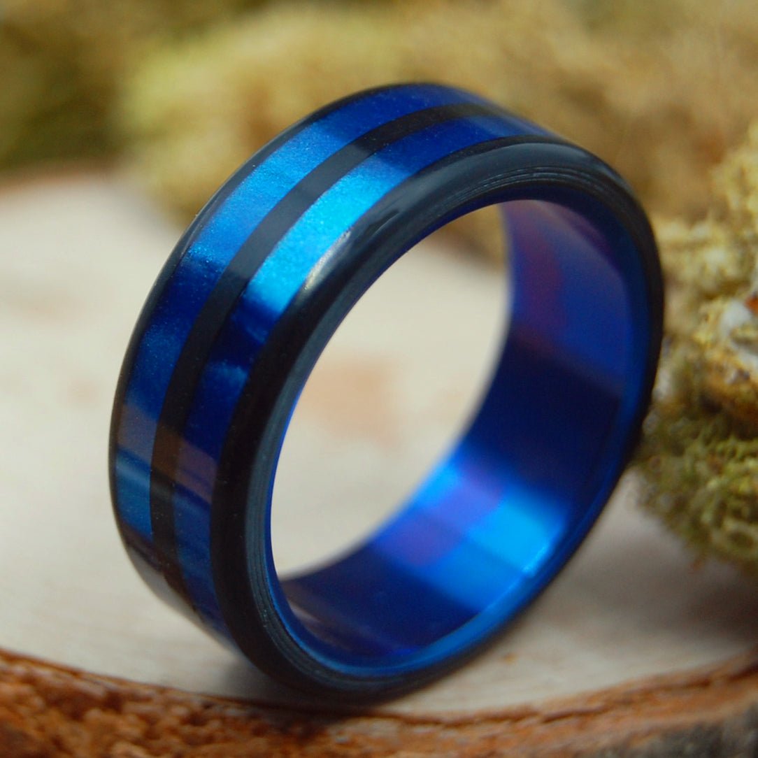Perfect Orbit | Men's Black Resin, Blue Resin & Titanium Wedding Ring - Minter and Richter Designs
