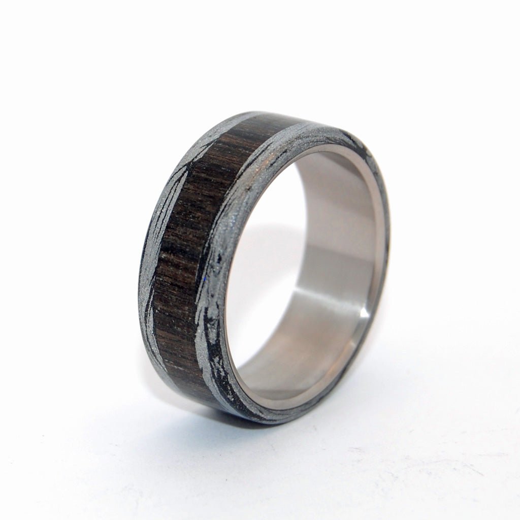 Perun Thunder God | Men's Bog Oak, Black Silver Mokume Gane & Titanium Wedding Ring - Minter and Richter Designs