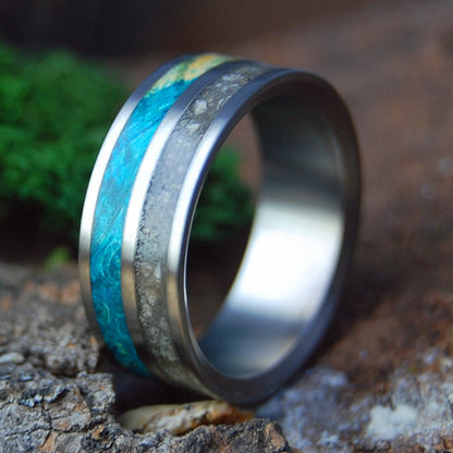 PETOSKEY TURQUOISE WATERS | Petoskey Stone and Turquoise Box Elder Wood - Unique Wedding Ring - Minter and Richter Designs