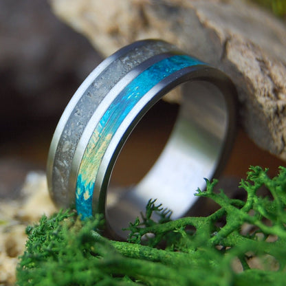 PETOSKEY TURQUOISE WATERS | Petoskey Stone and Turquoise Box Elder Wood - Unique Wedding Ring - Minter and Richter Designs
