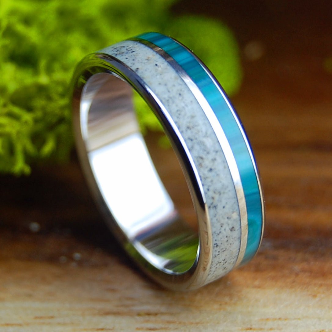 PINE POINT MAINE INOX | Beach Sand, Chrysocolla & Titanium Wedding Ring - Minter and Richter Designs