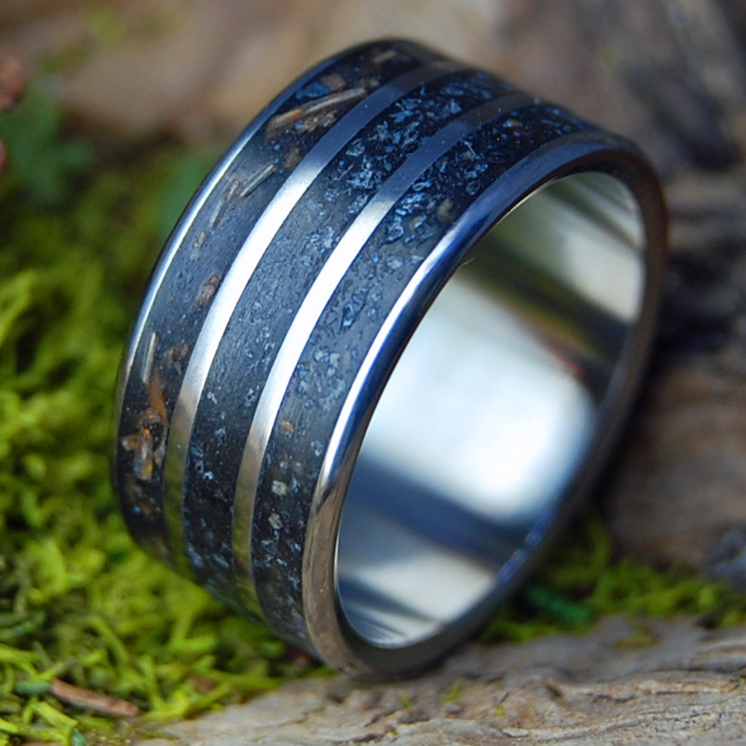 NEW ENGLAND PINES | Pine Needles, Crushed Amethyst, Salisbury MA Sand - Unique Wedding Ring