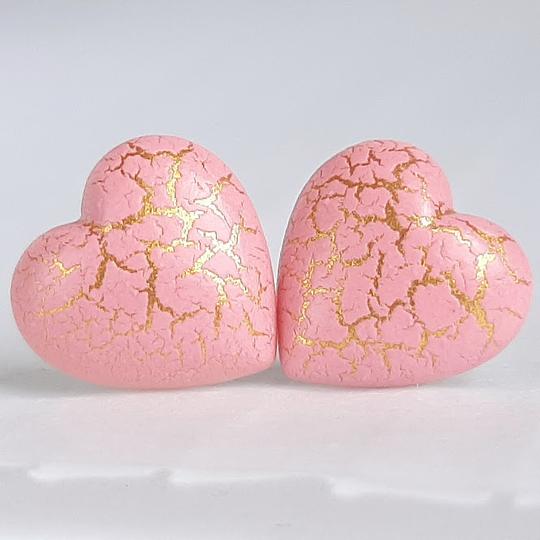 Pink Heart Crackle Heart Stud EarRing | EarRing - Titanium And Resin EarRing - Valentines Day - Minter and Richter Designs