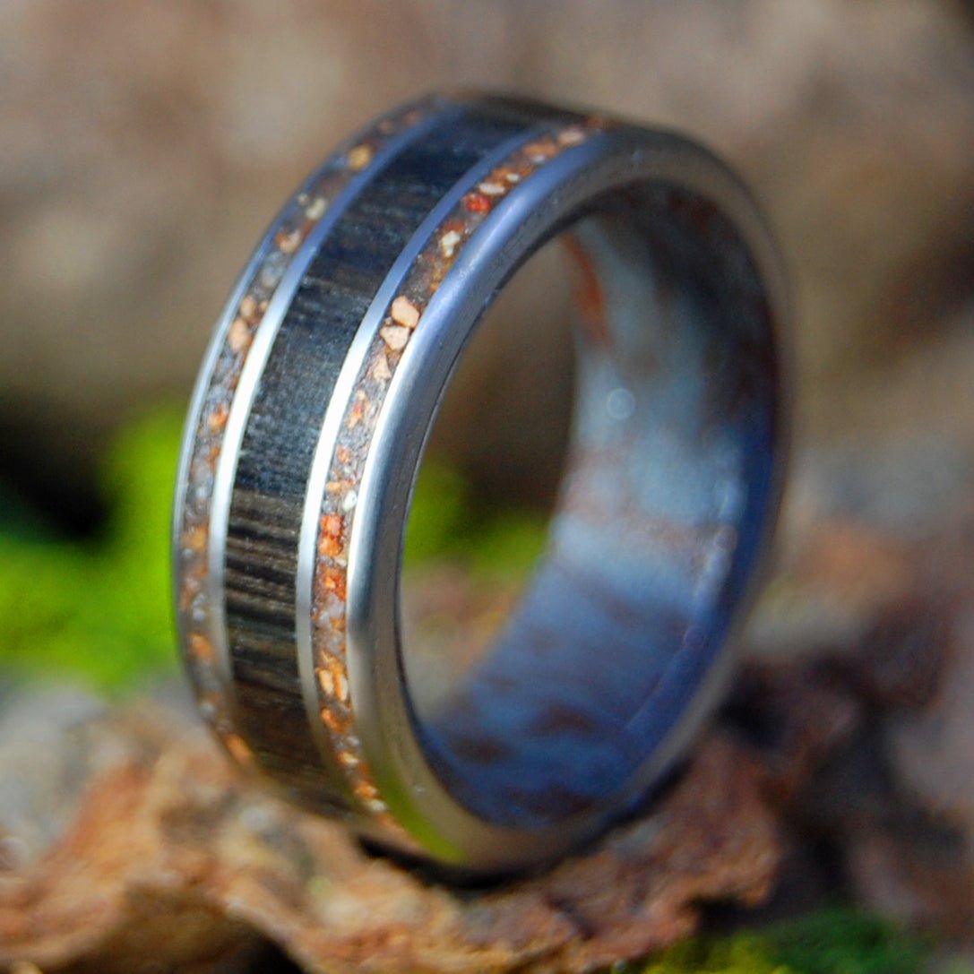 Play Bog! | Men's Baseball Fenway Pitchers Mound Dirt, Cape Cod Sand, Mokume Gane & Titanium Wedding Ring - Minter and Richter Designs