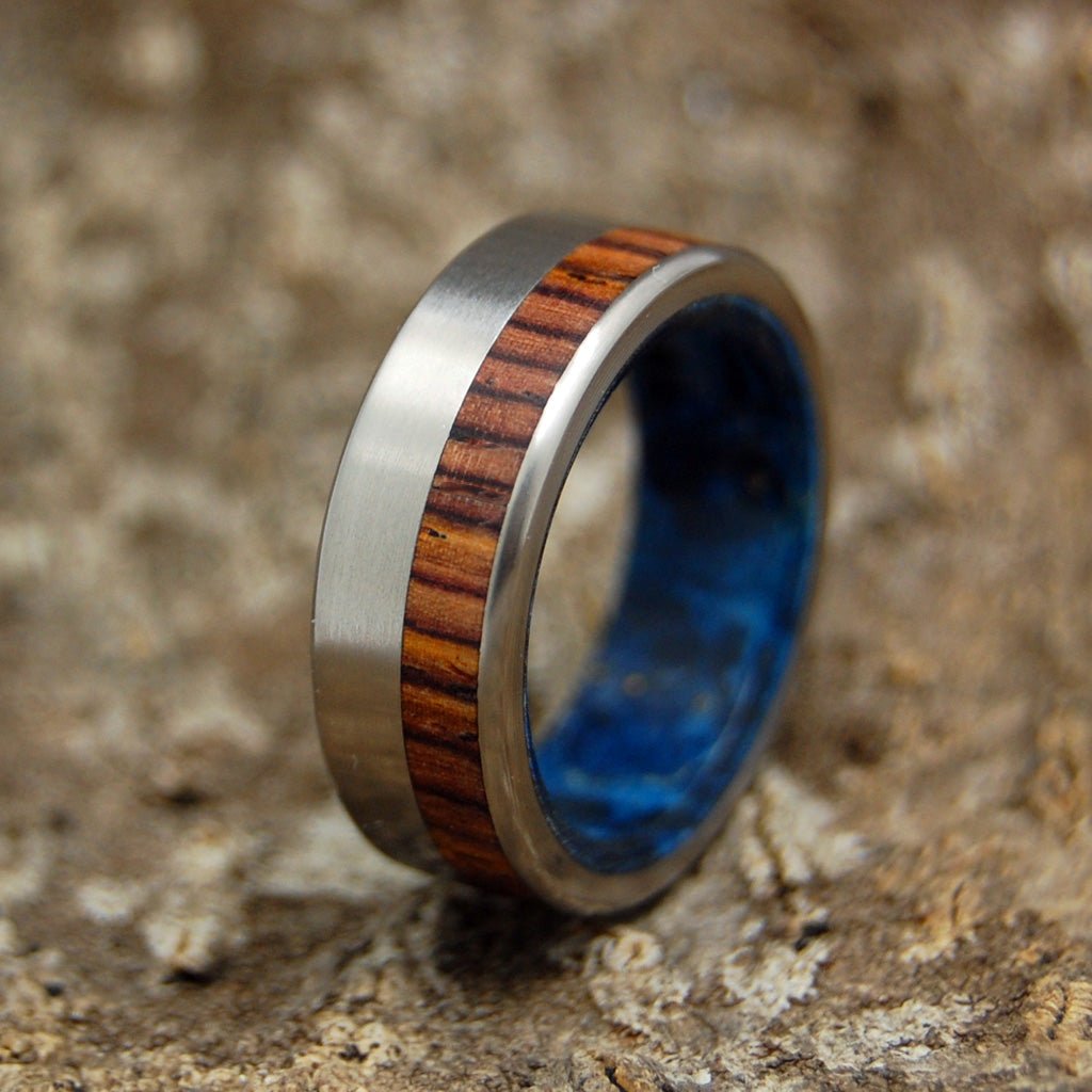 Private Universe | Men's Cocobolo Wood, Blue Box Elder Wood & Titanium Wedding Ring - Minter and Richter Designs