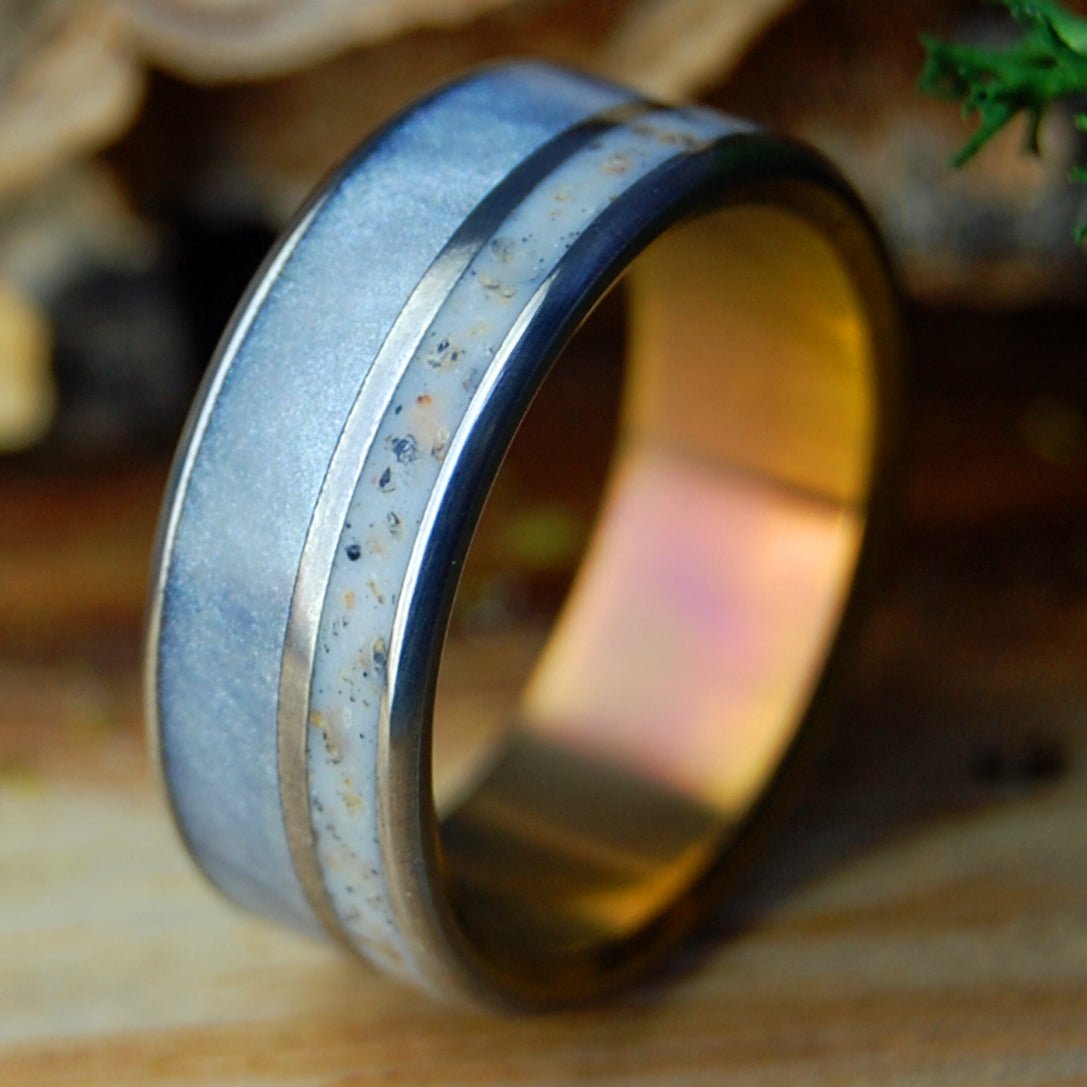 PUERTO RICAN SEA MIST SUNSET | Men's Beach Sand, Marbled Resin & Titanium Wedding Ring - Minter and Richter Designs