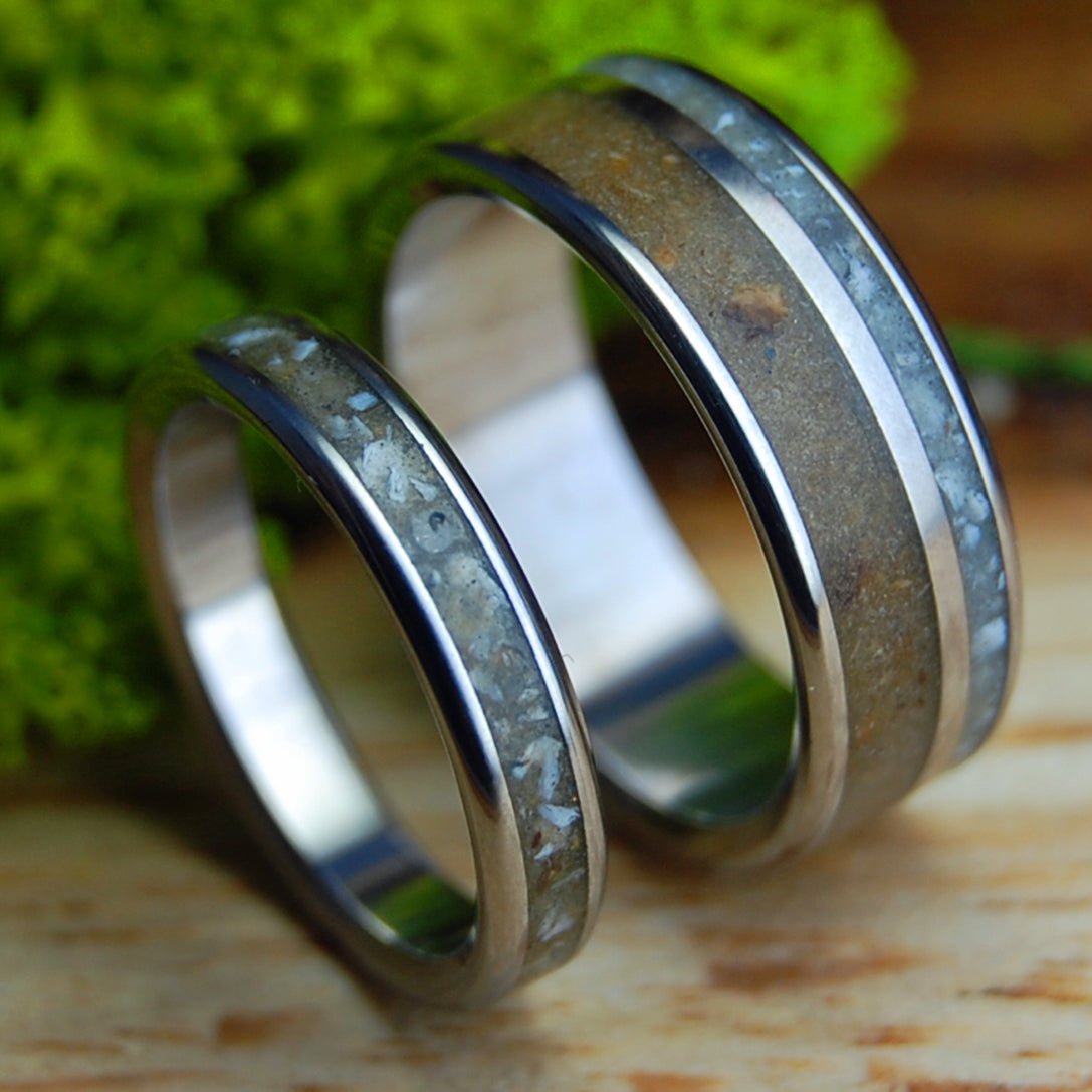 PUERTO RICO SEEDS & SHELLS SET | Sea Shell, Seeds Titanium His and Hers Wedding Rings - Minter and Richter Designs