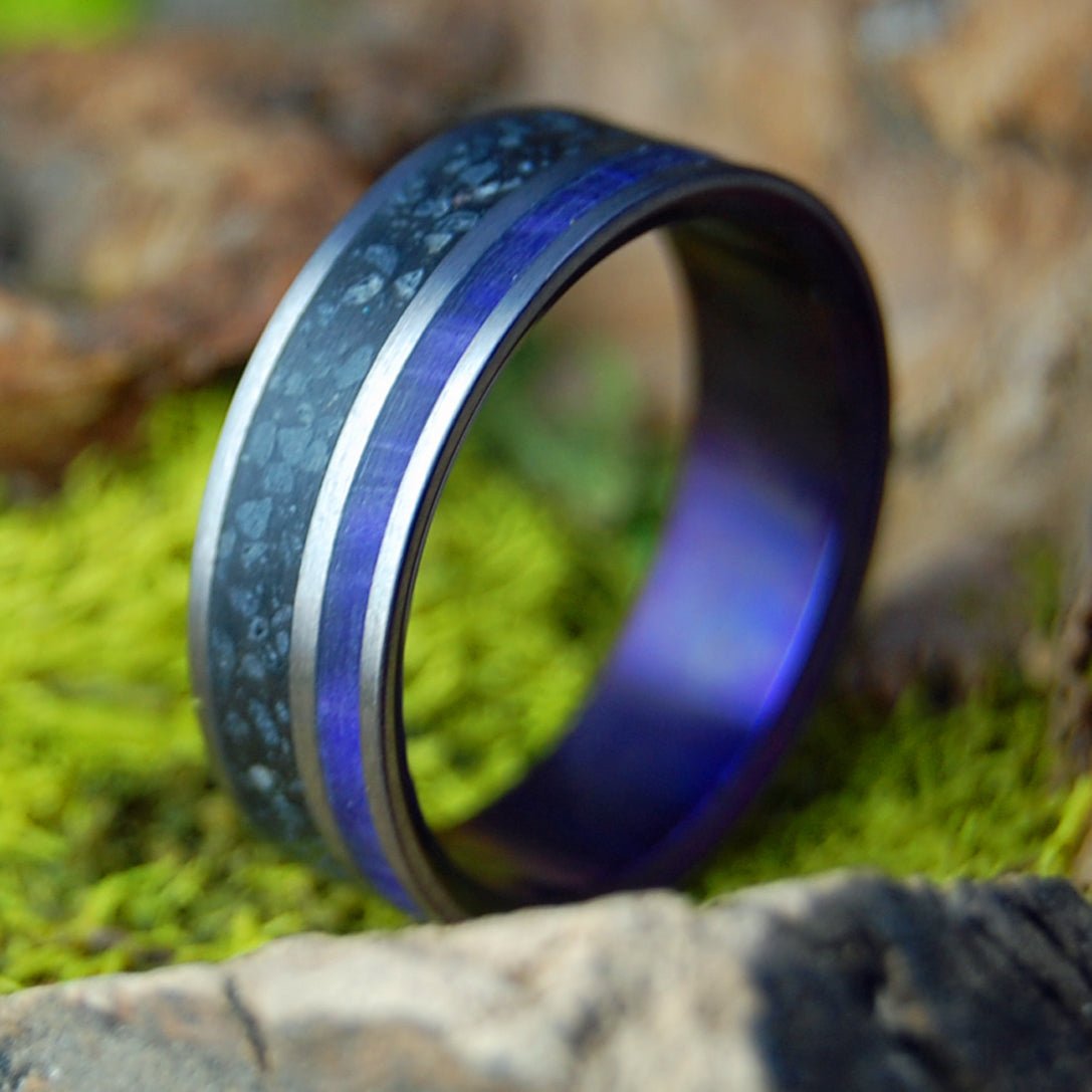 Purple Heart at Vik Beach Iceland | Beach Sand & Purple Marbled Opalescent Titanium Wedding Ring - Minter and Richter Designs