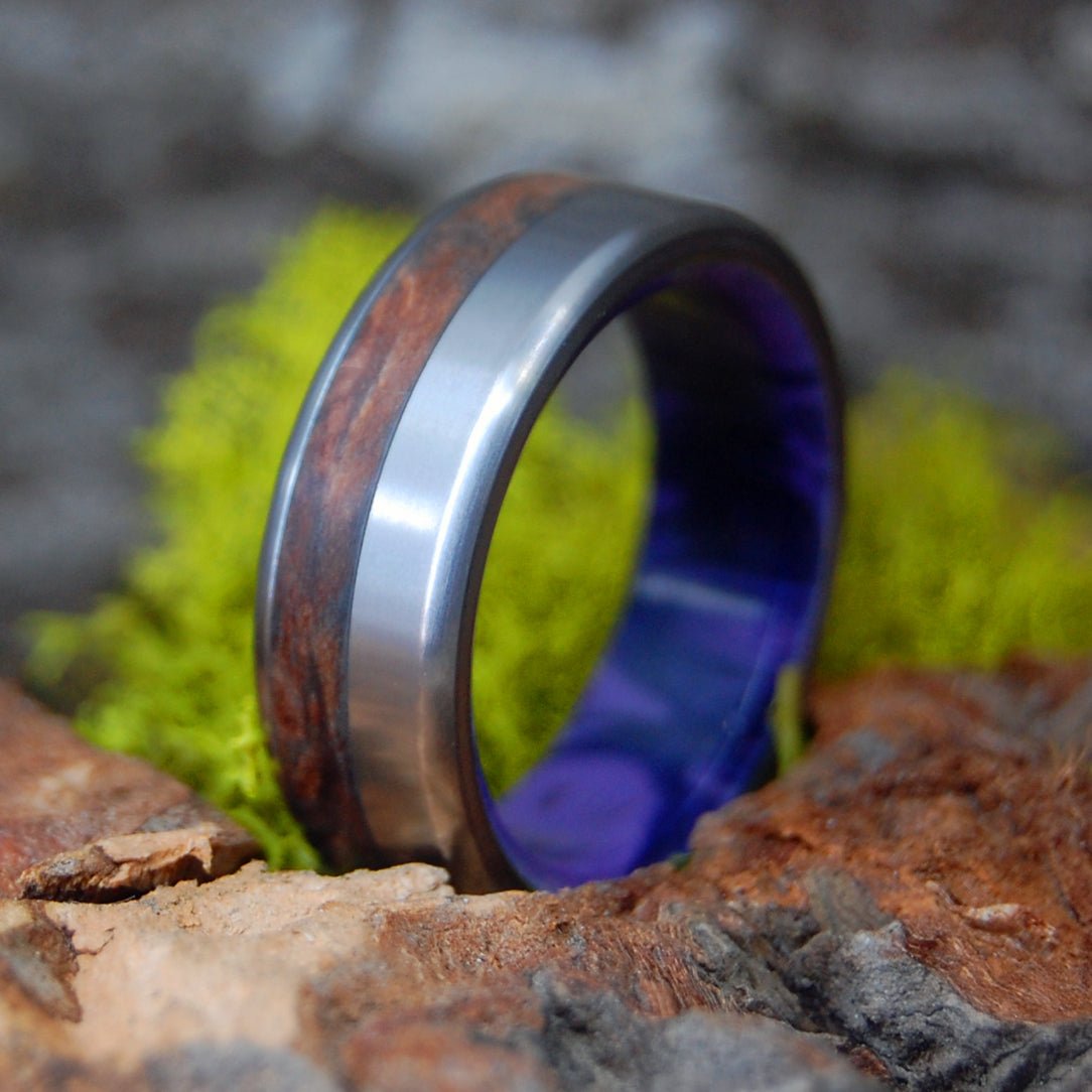 PURPLE THUYA | Men's Charoite, Thuya Burl Wood & Titanium Wedding Ring - Minter and Richter Designs