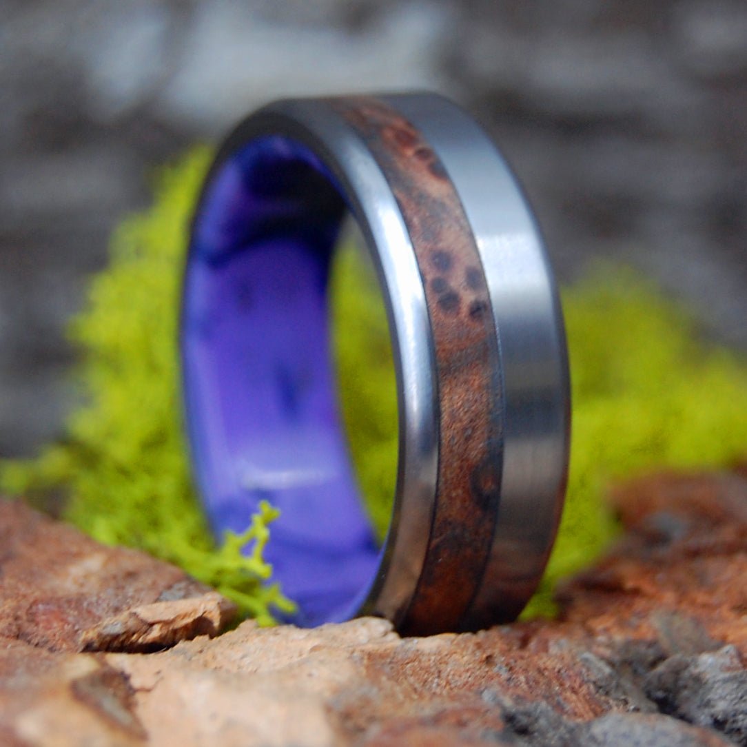 PURPLE THUYA | Men's Charoite, Thuya Burl Wood & Titanium Wedding Ring - Minter and Richter Designs