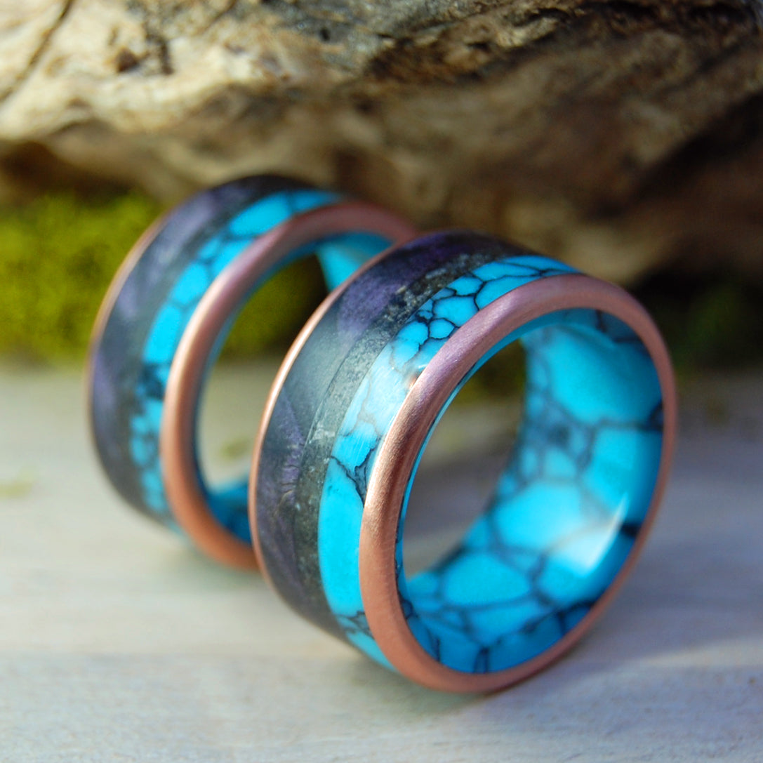 COLORS OF OKINAWA | Beach Sand & Turquoise - Titanium Wedding Rings Set - Minter and Richter Designs