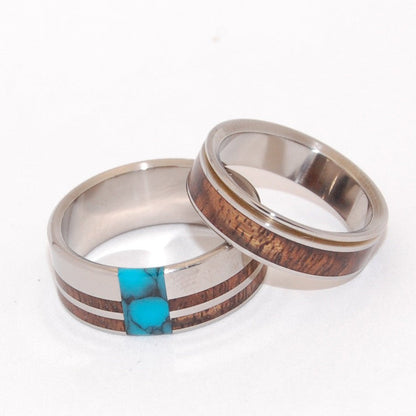 Pu'uwai & Comet | Turquoise Stone, Hawaiian Koa Wood & Titanium - Wooden Wedding Ring - Minter and Richter Designs