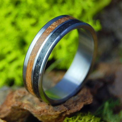 Raise A Glass To Our U.S. Marines Narrow | Men's Whiskey Barrel and Iwo Jima Beach Sand & Titanium Military Memorial Wedding Ring - Minter and Richter Designs