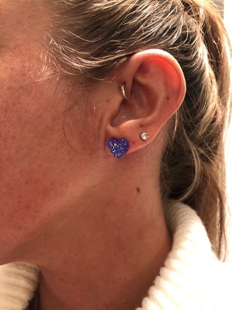 Red Sparkly Druzy Heart Stud EarRing | EarRing - Titanium And Resin EarRing - Valentines Day - Minter and Richter Designs