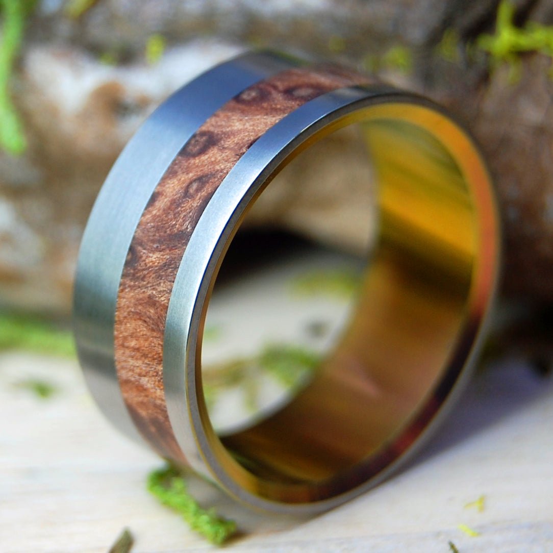 Redwood Sunset | Men's Redwood Burl & Titanium Wedding Ring - Minter and Richter Designs