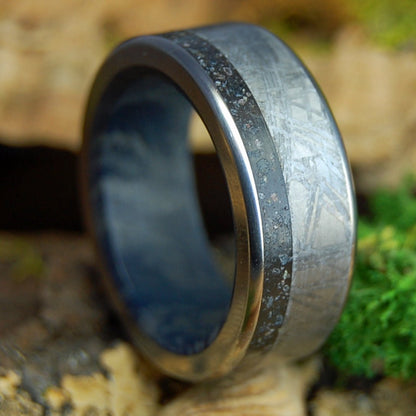 REVERE LAVA METEORITE BLUE | Men's Icelandic Lava, Meteorite & M3 Titanium Wedding Ring - Minter and Richter Designs