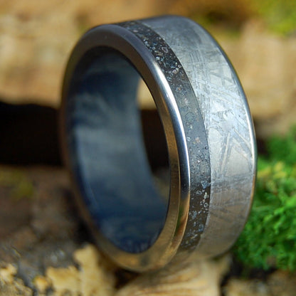 REVERE LAVA METEORITE BLUE | Men's Icelandic Lava, Meteorite & M3 Titanium Wedding Ring - Minter and Richter Designs