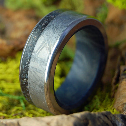 REVERE LAVA METEORITE BLUE | Men's Icelandic Lava, Meteorite & M3 Titanium Wedding Ring - Minter and Richter Designs