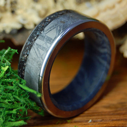REVERE LAVA METEORITE BLUE | Men's Icelandic Lava, Meteorite & M3 Titanium Wedding Ring - Minter and Richter Designs
