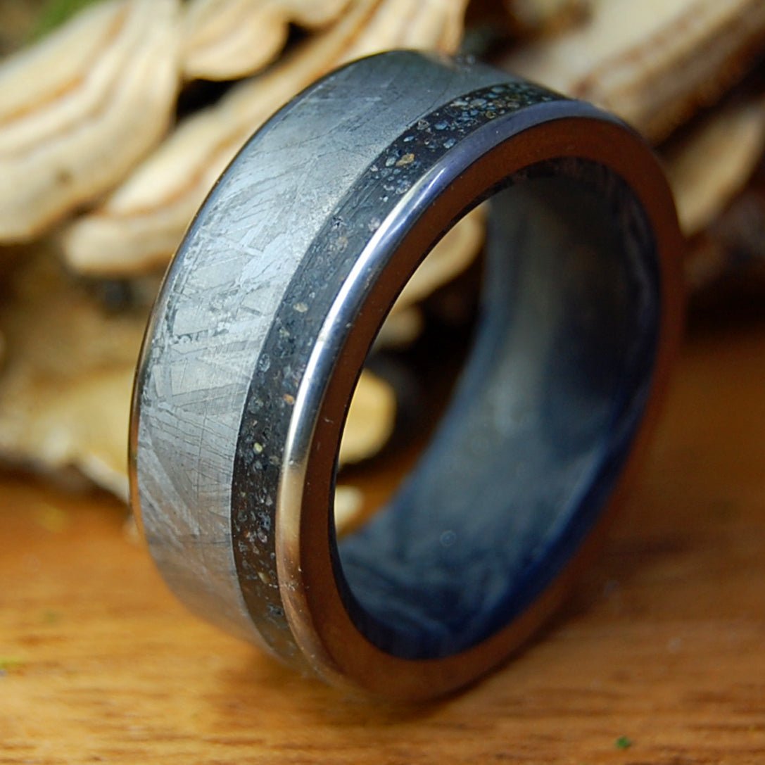 REVERE LAVA METEORITE BLUE | Men's Icelandic Lava, Meteorite & M3 Titanium Wedding Ring - Minter and Richter Designs