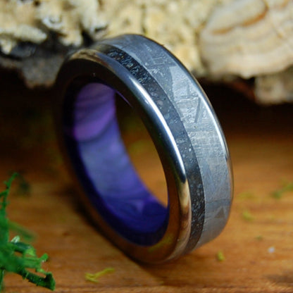 REVERE LAVA METEORITE PURPLE| Men's Icelandic Lava, Meteorite & Charoite Stone Titanium Wedding Ring - Minter and Richter Designs