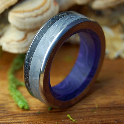 REVERE LAVA METEORITE PURPLE| Men's Icelandic Lava, Meteorite & Charoite Stone Titanium Wedding Ring - Minter and Richter Designs
