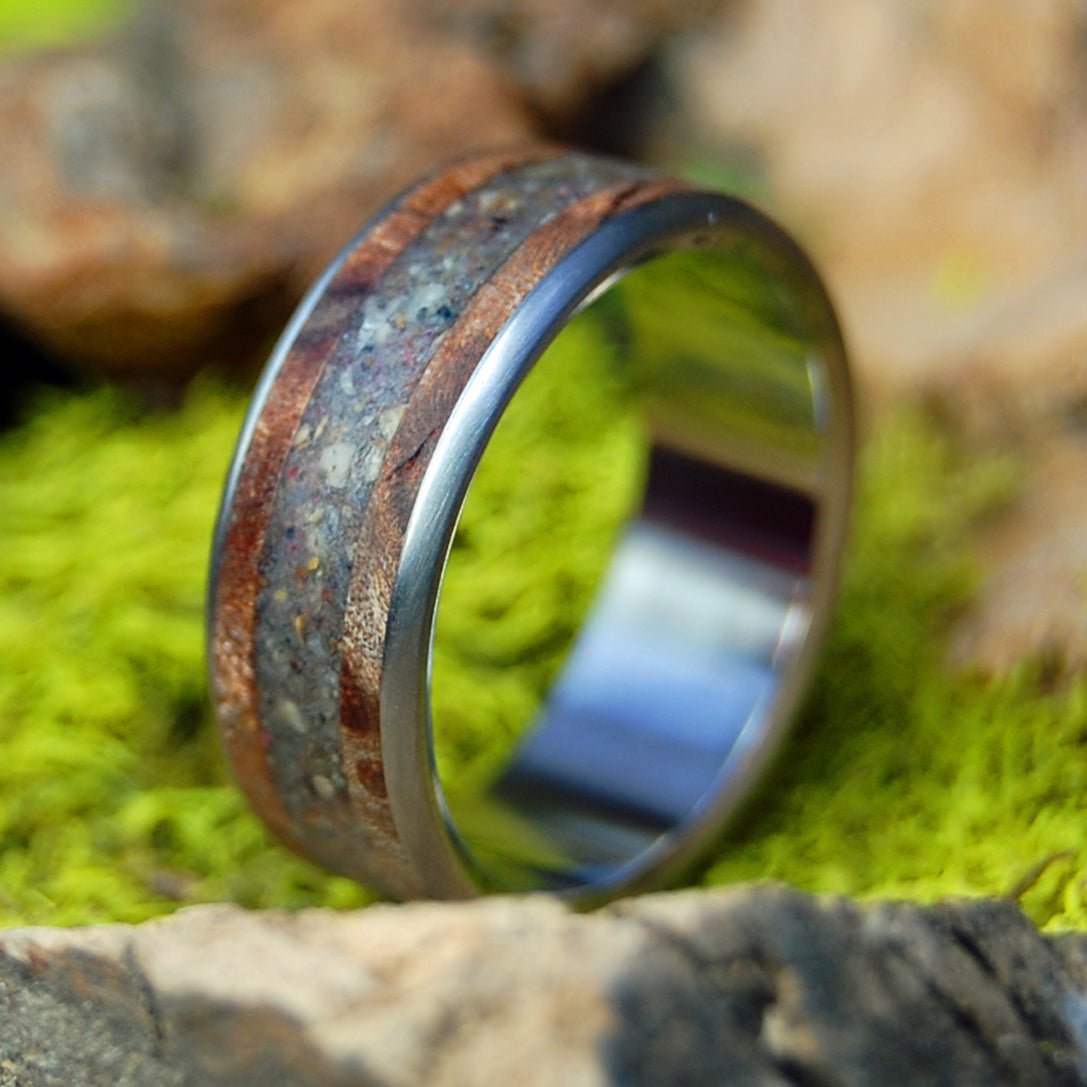 Rockport Redwood | Men's CA Redwood & Rockport MA Sand & Titanium Wedding Ring - Minter and Richter Designs