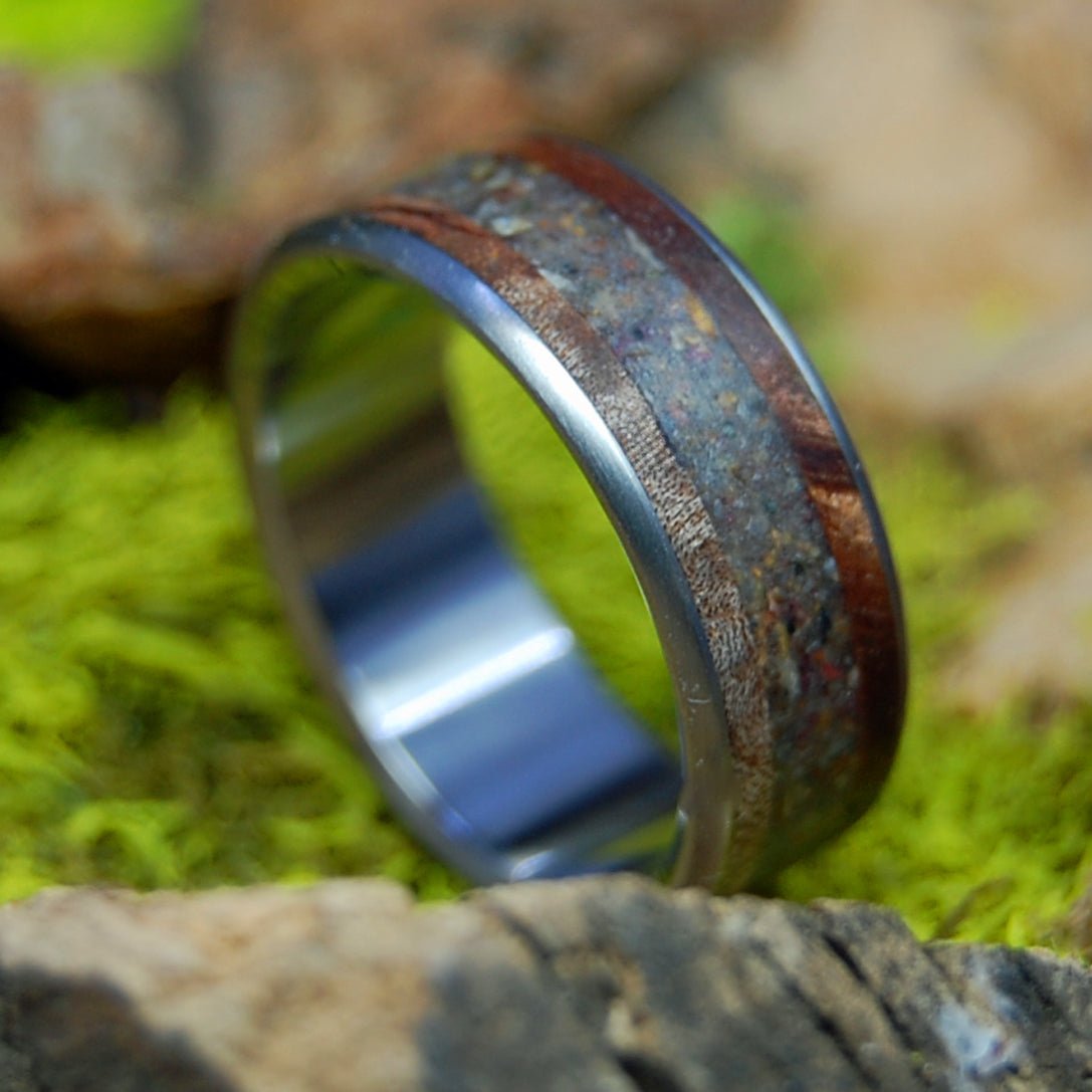 Rockport Redwood | Men's CA Redwood & Rockport MA Sand & Titanium Wedding Ring - Minter and Richter Designs