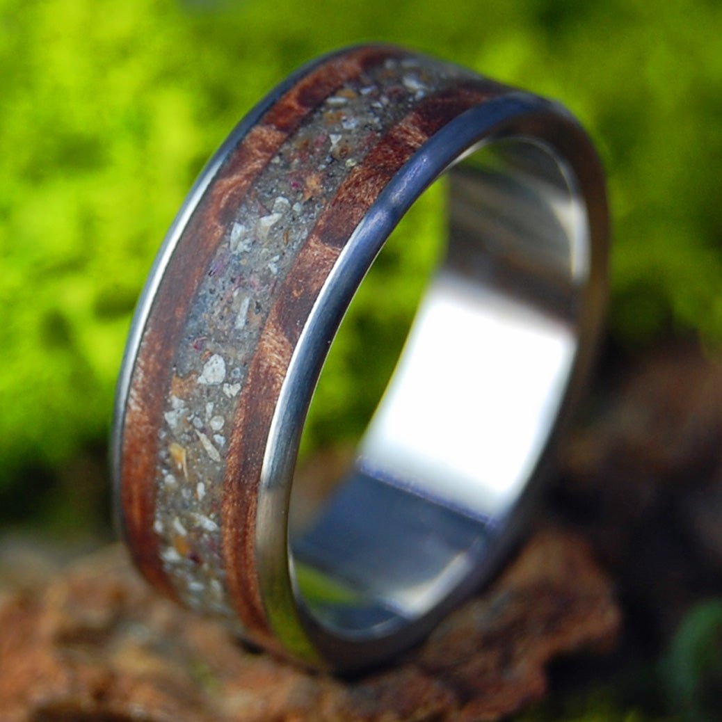 Rockport Rose Petals Redwood | Men's CA Redwood & Rockport MA Sand & Titanium Wedding Ring - Minter and Richter Designs