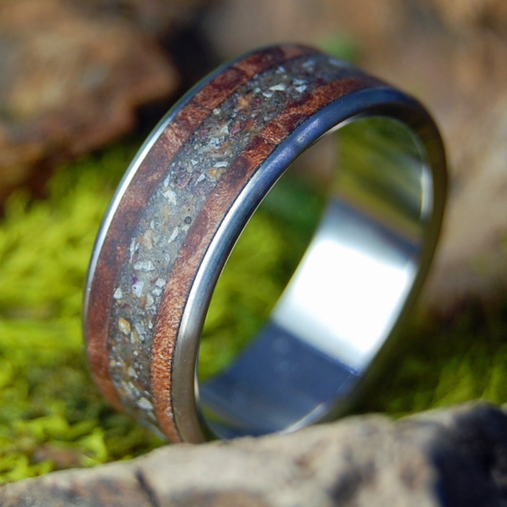 Rockport Rose Petals Redwood | Men's CA Redwood & Rockport MA Sand & Titanium Wedding Ring - Minter and Richter Designs
