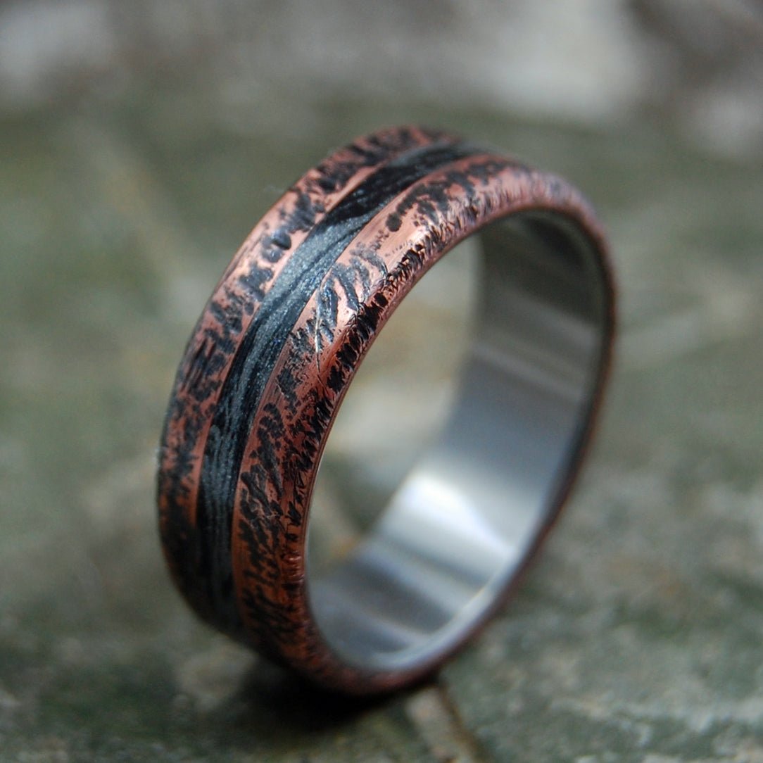 Rough, Ready & Refined | Men's Copper, Titanium & M3 Titanium Wedding Ring - Minter and Richter Designs