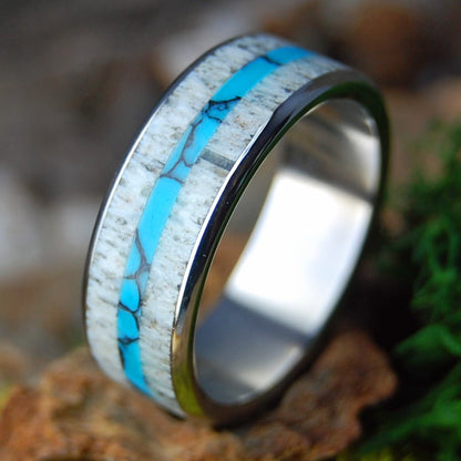 ROUNDED GOOD MOOSE | Men's Turquoise, Moose Antler & Titanium Wedding Ring - Minter and Richter Designs