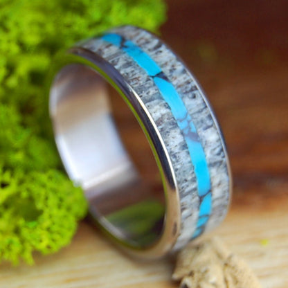 ROUNDED GOOD MOOSE | Men's Turquoise, Moose Antler & Titanium Wedding Ring - Minter and Richter Designs