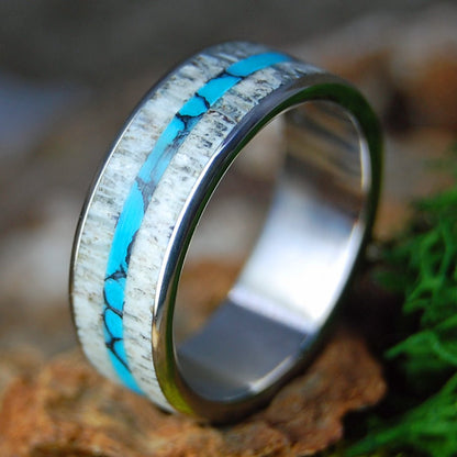 ROUNDED GOOD MOOSE | Men's Turquoise, Moose Antler & Titanium Wedding Ring - Minter and Richter Designs