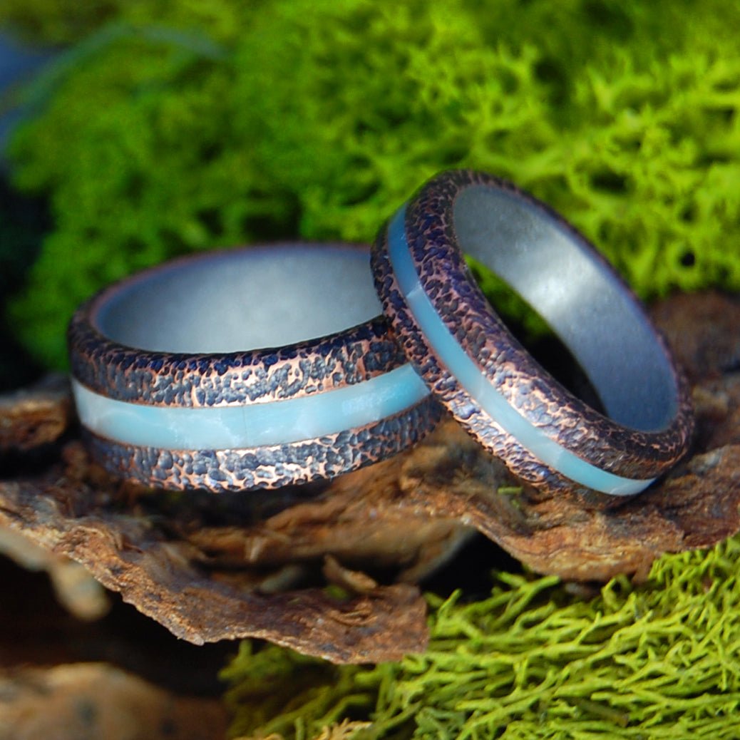 Rounded Hammered Copper Larimar | Copper, Larimar & Titanium Wedding Rings - Copper Rings - Minter and Richter Designs